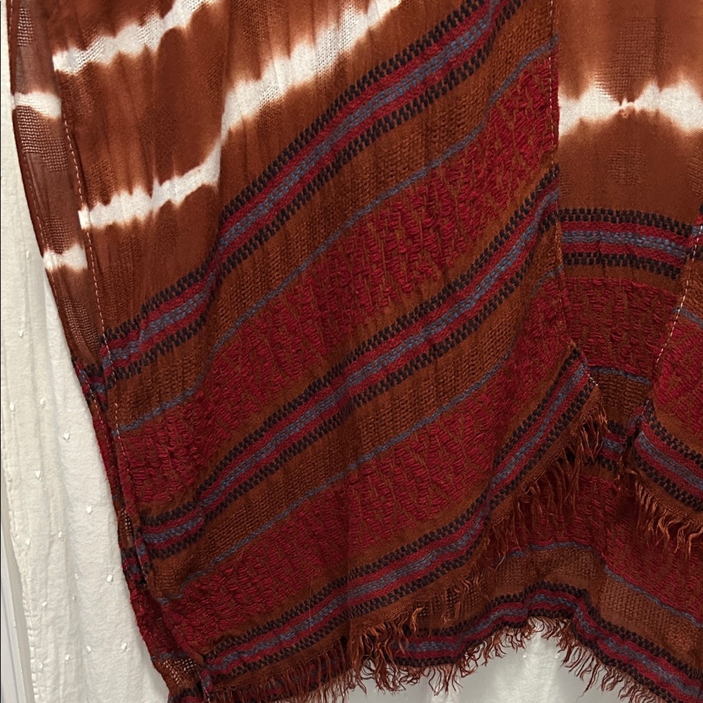 Angie Kimono Women’s One Size Brown Tie-Dye Fringe Boho Kaftan Coverup - Picture 2 of 16